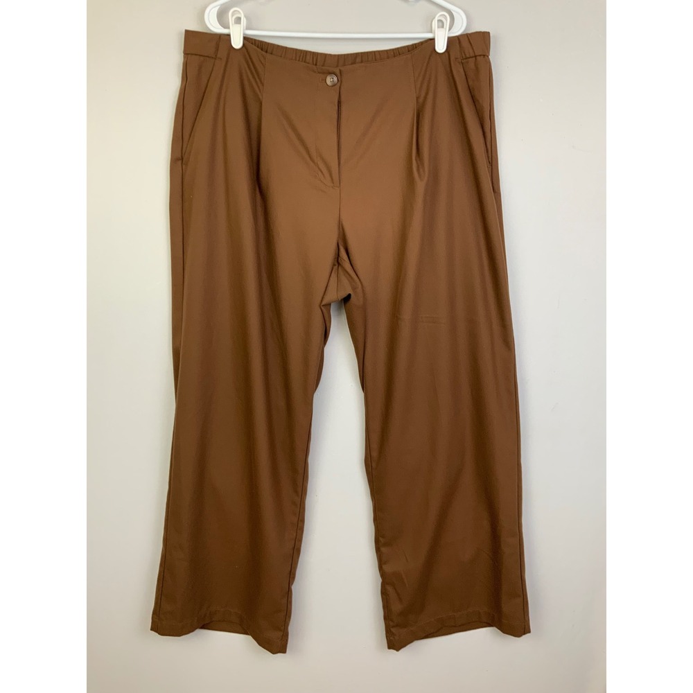 J. Jill Sz 20 Brown Pleated Wide Leg Elastic Back Pants